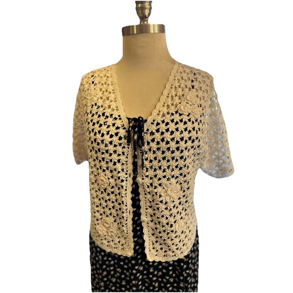 April Cornell Sweaters - Vintage April Cornell Crochet Sweater Cardigan Sz Medium Cottagecore Dainty Boho
